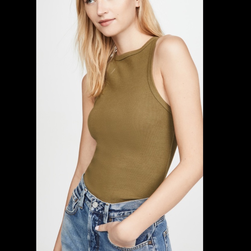 Agolde Olive Green Ribbed Tank Top XS